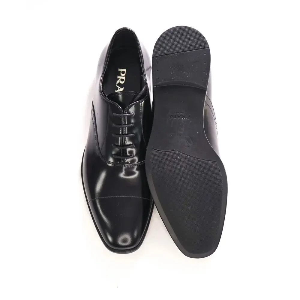 $980 PRADA- Leather Spazzolato Oxfords W Logo Inset Heel 7US
